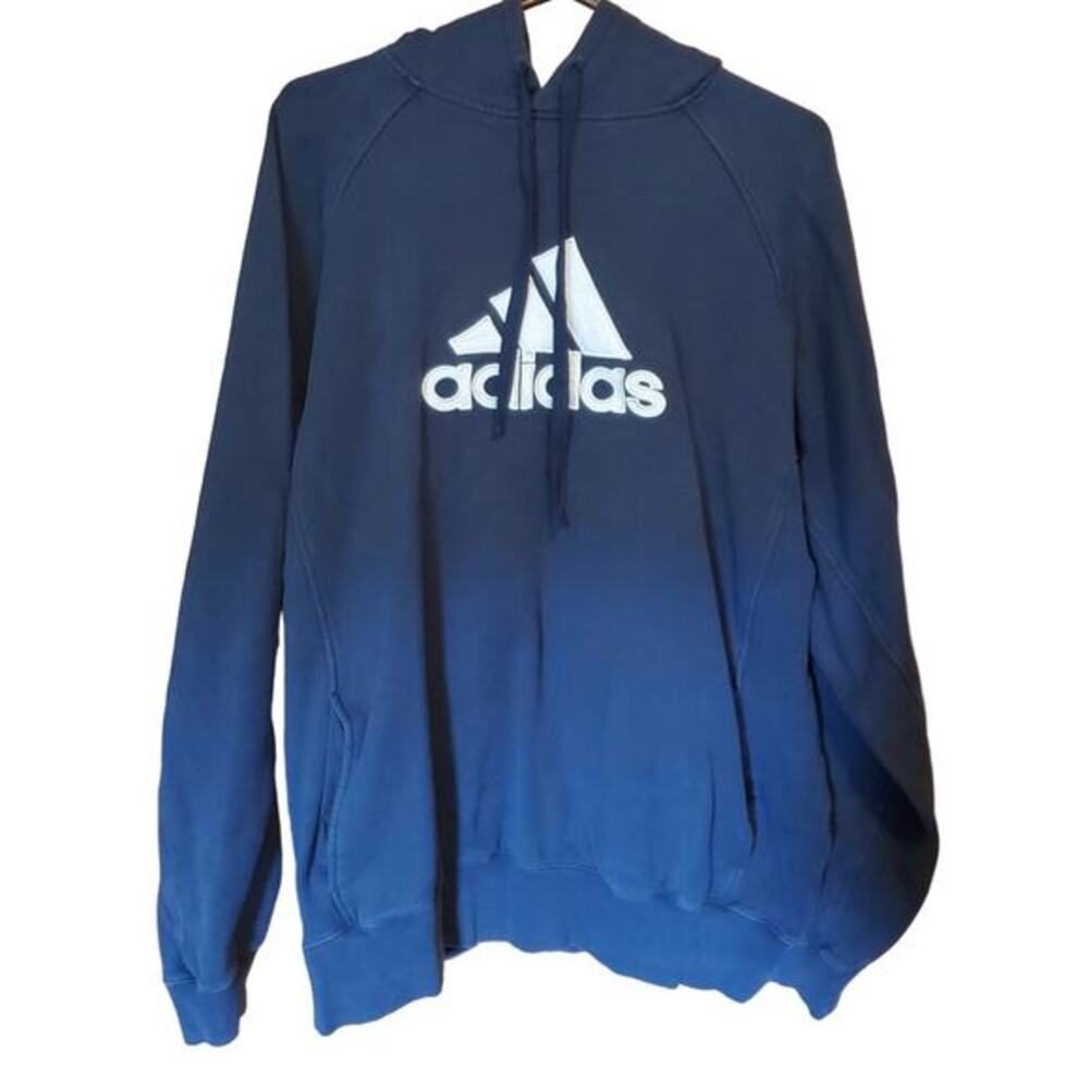 Adidas Mens Sweatshirt Hoodie Navy Blue‎ Pockets 100% Cotton Logo Sz S